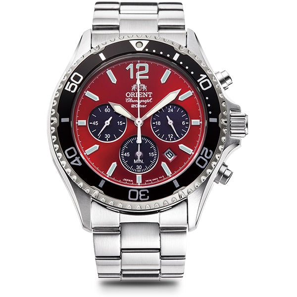ORIENT RN-TX0207R Watch - Men's Sports Mako Diver Design Chronograph Solar Powered Metal Band Watch