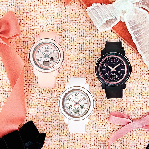 CASIO BGA 290RA 1AJF Stylish Ladies BABY G Watch with Ribbon Design, Shock Resistant, Water Resistant up to 100m, Ideal for Active Lifestyles