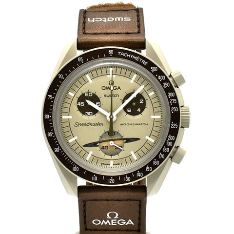 SWATCH SO33T100 Omega × Swatch MISSION TO SATURN 42mm Quartz Watch with 2 Year Warranty and Unique Space Themed Design