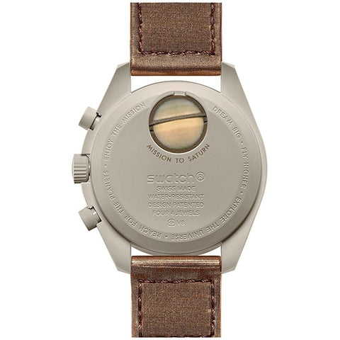 SWATCH SO33T100 Omega × Swatch MISSION TO SATURN 42mm Quartz Watch with 2 Year Warranty and Unique Space Themed Design