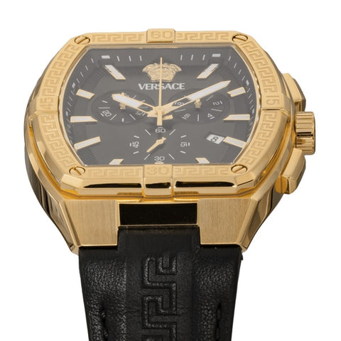 VERSACE VESP00324 Sporty Tonneau Greca Design Gold Black Two-Year Warranty Stylish Luxury Watch