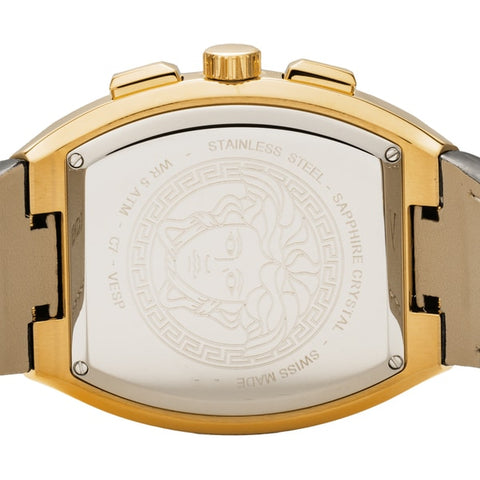 VERSACE VESP00324 Sporty Tonneau Greca Design Gold Black Two-Year Warranty Stylish Luxury Watch