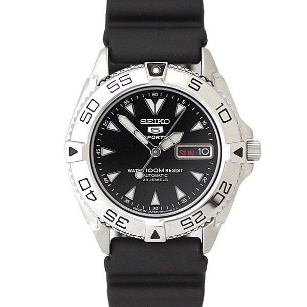 SEIKO SNZB33J2 Watch - 5 Sports Black Rubber Strap Water Resistant 10BAR Men's Watch with 1 Year Warranty