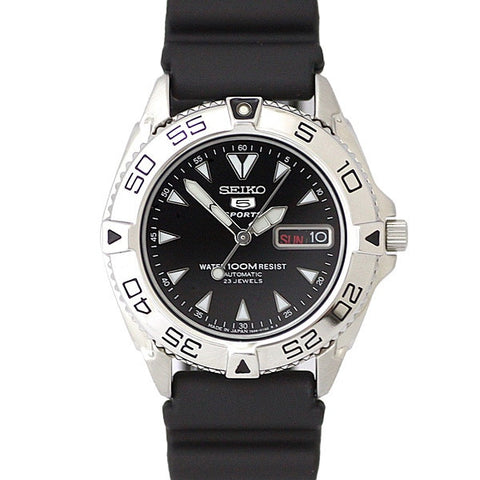 SEIKO SNZB33J2 Watch - 5 Sports Black Rubber Strap Water Resistant 10BAR Men's Watch with 1 Year Warranty