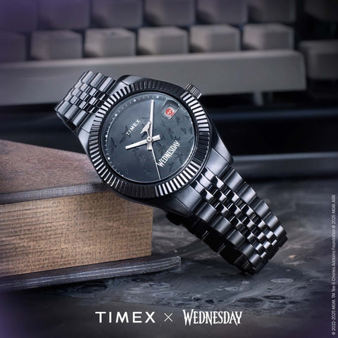 TIMEX TW2Y19600 Timex Wednesday Collaboration Legacy - 1-Year Warranty, Stylish Black Design, Genuine Product