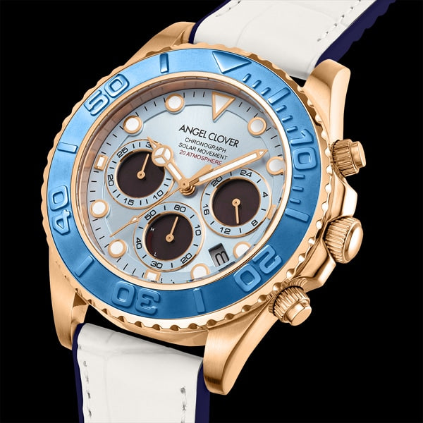 ANGEL CLOVER TCD45PBU WH Solar Chronograph Diver Watch with