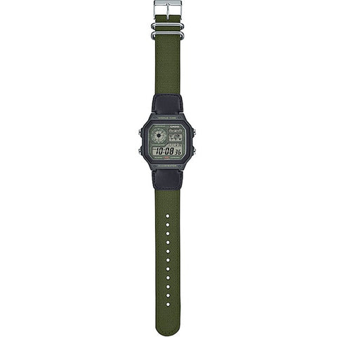 CASIO AE 1200WHUB 3AJF Men's Military Style Watch with Digital Display, Water Resistance, LED Backlight and Durable Resin Band