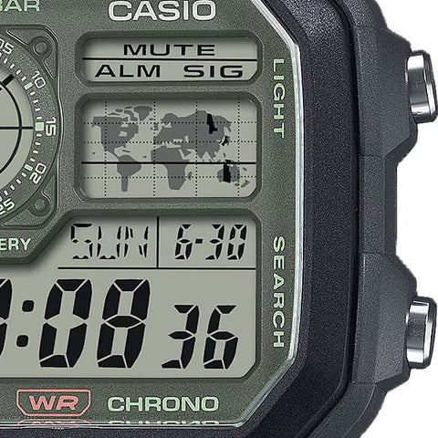 CASIO AE 1200WHUB 3AJF Men's Military Style Watch with Digital Display, Water Resistance, LED Backlight and Durable Resin Band
