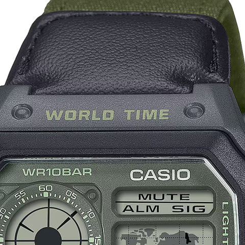 CASIO AE 1200WHUB 3AJF Men's Military Style Watch with Digital Display, Water Resistance, LED Backlight and Durable Resin Band