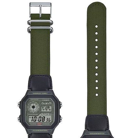 CASIO AE 1200WHUB 3AJF Men's Military Style Watch with Digital Display, Water Resistance, LED Backlight and Durable Resin Band