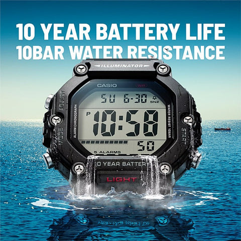 CASIO AE1600H1AJF CASIO Collection Big Case Heavy Duty Model Black AE-1600H-1AJF - Durable Design, Water Resistant, LED Display