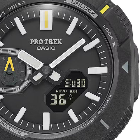 CASIO PRO TREK Hiker Line Black PRJ-B001B-1JF - Bluetooth-Equipped Solar Watch with Altimeter, Barometer, and Compass Features