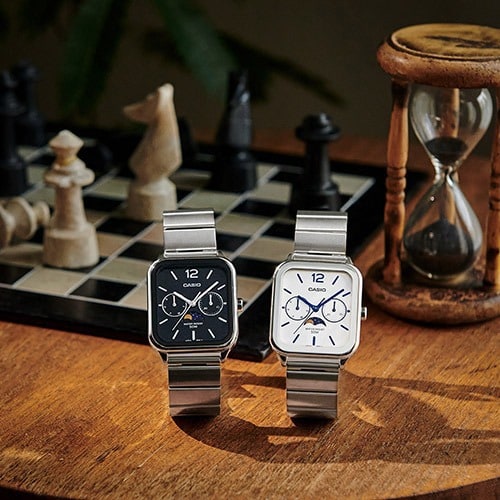 CASIO MTP-M305D-7AJF Watch - Analog Watch with Moon Phase Function, Date Display, and Stainless Steel Band - White (Image 2)