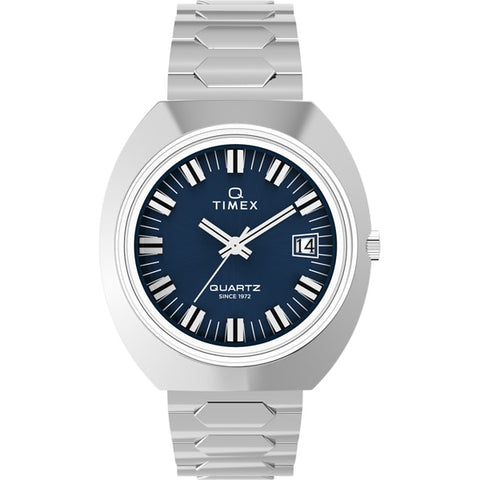 TIMEX TW2Y33100 Q Timex 1972 Time Machine Reissue Silver - Authentic Timepiece with 1-Year Warranty