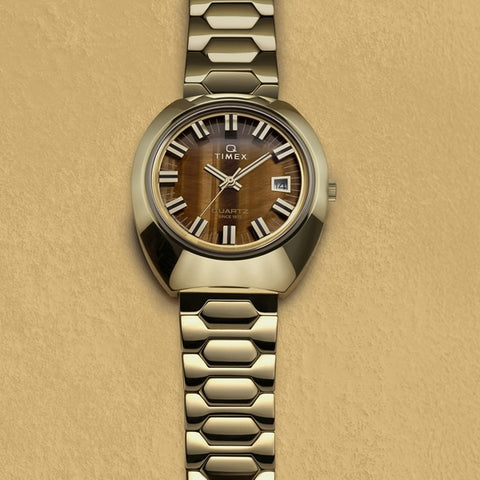 TIMEX TW2Y45200 Q Timex 1972 Time Machine Reissue Gold - 1-Year Warranty, Vintage Style & Authentic Design