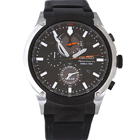 Other Overseas Manufacturers SSC483P1 Solar Chronograph World Time 10BAR Water Resistant Leather Strap Men's Watch
