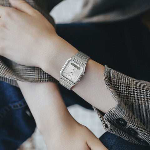 CASIO AQ230EM7AJF Watch - CASIO CLASSIC AQ-230EM-7AJF Square Face Silver (Image 5)