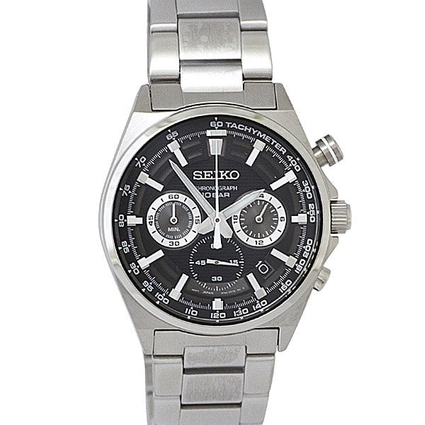 SEIKO SSB397P1 Watch - Chronograph Quartz 10BAR Water Resistant Black Dial Stainless Steel Bracelet Men's Watch 41mm