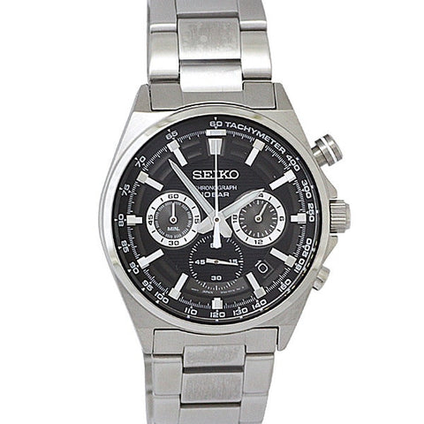 SEIKO SSB397P1 Watch - Chronograph Quartz 10BAR Water Resistant Black Dial Stainless Steel Bracelet Men's Watch 41mm