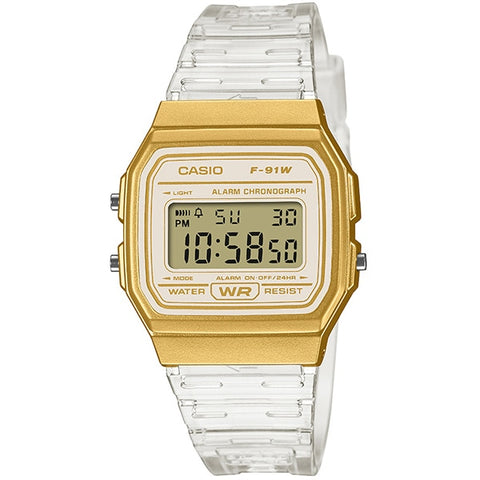 CASIO F-91WS-7A2JF Watch - Classic Digital Watch - Gold Tone - Water Resistant - LED Backlight - Lightweight Design