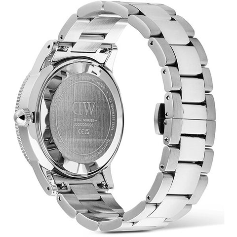 Daniel Wellington DW00100919 Iconic GMT Link Black Ceramic Bezel Silver 40mm Stainless Steel Black Dial 2-Year Warranty