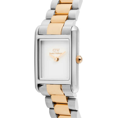 Daniel Wellington DW00100933 Elegant Mini 3-Link Two Tone Rose Gold 17mm×26mm White Dial Swiss Quartz 2-Year Warranty