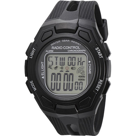 No Brand TE-D382-BK Digital Radio-Controlled Watch Black Color Waterproof LED Display Stylish Design