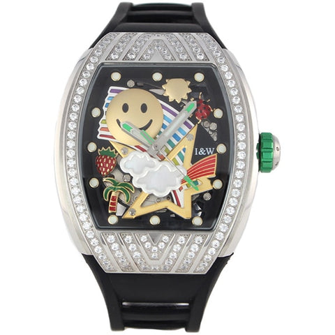 No Brand IW757DA-2BS Men's Automatic Watch Silicone Band Water Resistant Stylish Design