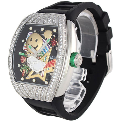 No Brand IW757DA-2BS Men's Automatic Watch Silicone Band Water Resistant Stylish Design