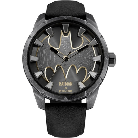 Police Watch PEWGA0075501 Batman 45mm Black Leather Strap Black Dial Authentic 2-Year Warranty