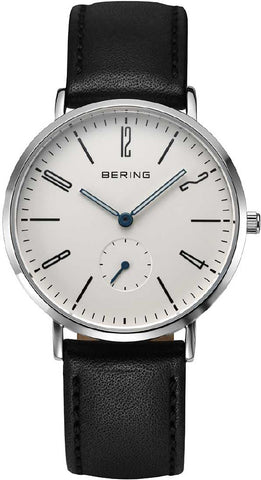 BERING 14036-404 Classic Leather Slim Quartz Black Leather White Dial Elegant Design Lightweight Comfort