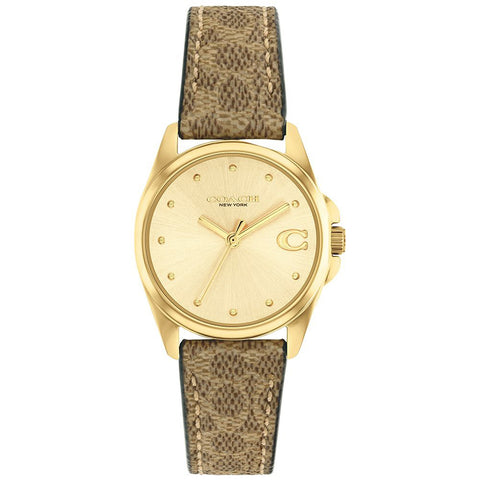 COACH 14504107 Elegant Gold Finish 28mm Case Water Resistant Classic Design 5-Year Warranty
