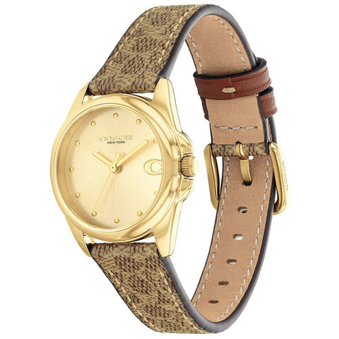 COACH 14504107 Elegant Gold Finish 28mm Case Water Resistant Classic Design 5-Year Warranty