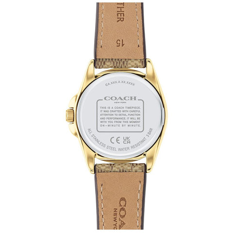 COACH 14504107 Elegant Gold Finish 28mm Case Water Resistant Classic Design 5-Year Warranty