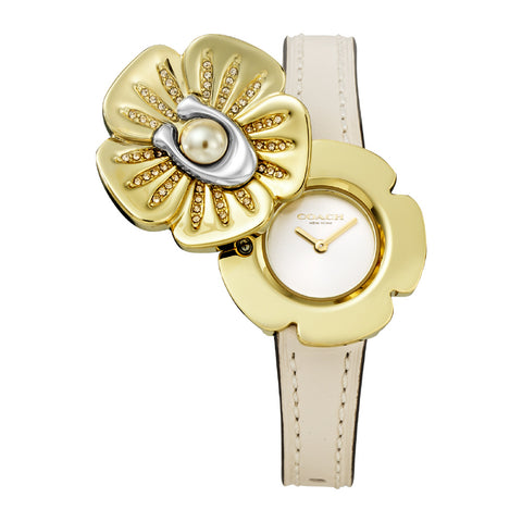 COACH 14504151 Elegant Tea Rose Design Silver Tone 2-Year Warranty Stylish Women's Watch