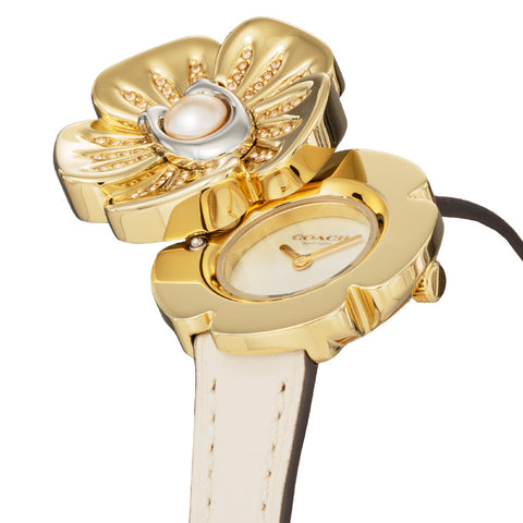 COACH 14504151 Elegant Tea Rose Design Silver Tone 2-Year Warranty Stylish Women's Watch