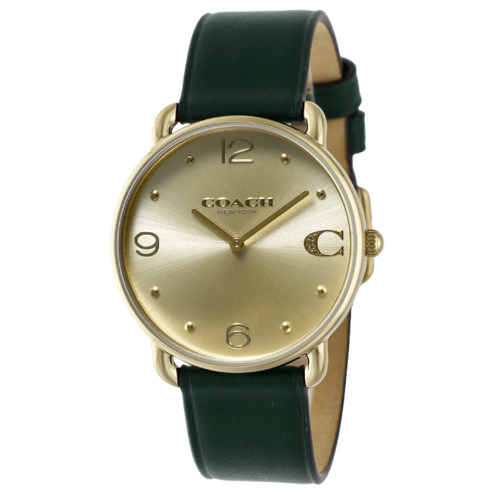 COACH 14504202 Watch - Elegant Gold Dial Green Strap Water Resistant 2-Year Warranty Stylish Unisex Design