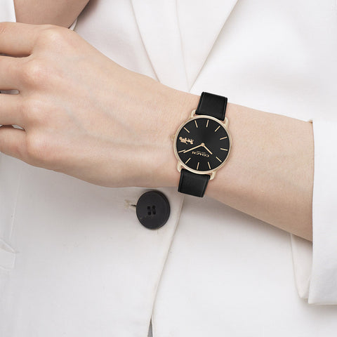 COACH 14504381 Stylish 36mm Black Watch - Water Resistant - Durable Leather Strap - Minimalist Design