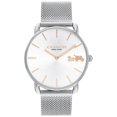 COACH 14504382 Stylish Silver 36mm Case Water Resistant 5-Year Warranty Elegant Design