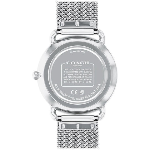 COACH 14504382 Stylish Silver 36mm Case Water Resistant 5-Year Warranty Elegant Design