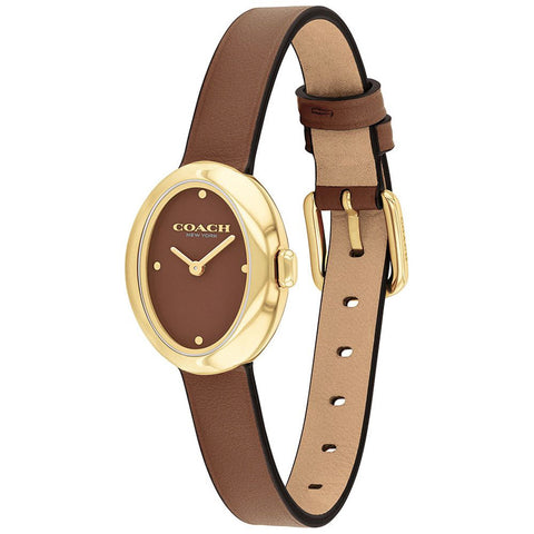 COACH 14504426 Classic Design Brown Leather Strap 22.5mm x 27.5mm Water Resistant 5-Year Warranty