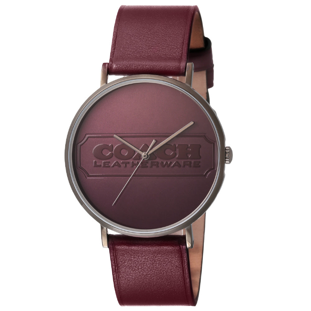COACH 14602598 Watch - Stylish Charles Watch Red Leather Strap 2-Year Warranty Water-Resistant Elegant Design