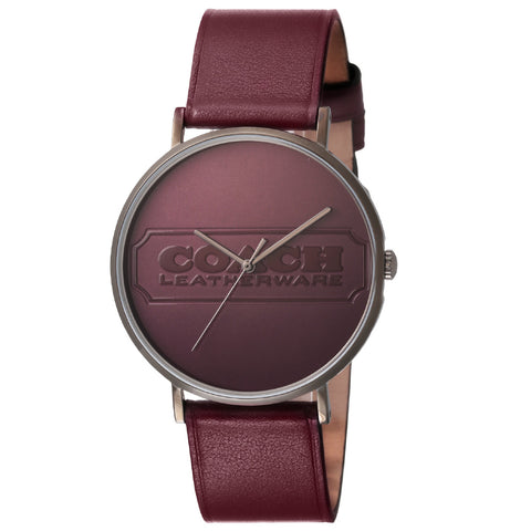 COACH 14602598 Watch - Stylish Charles Watch Red Leather Strap 2-Year Warranty Water-Resistant Elegant Design