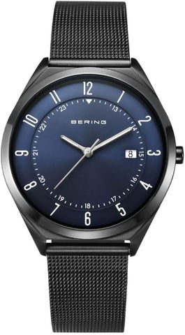 BERING 18738-227 Classic Ultra Slim Quartz Stainless Steel Mesh Blue Dial Elegant Design Lightweight Comfort