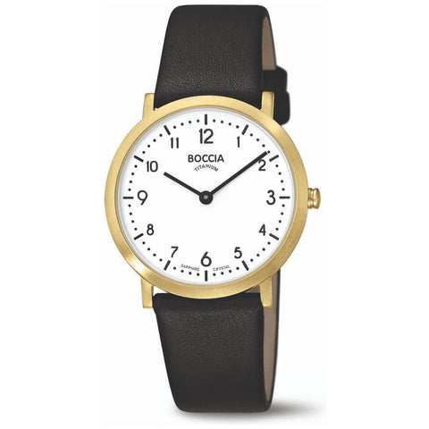 3335-02 2 Slim Collection Leather Strap Quartz Watch Gold Bezel Elegant Design Water Resistant Classic Style