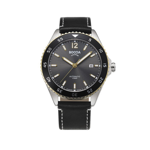 3653-03 3 BOCCIA TITANIUM Automatic Men's Leather Watch Grey Dial Elegant Design Durable Construction Stylish Timepiece