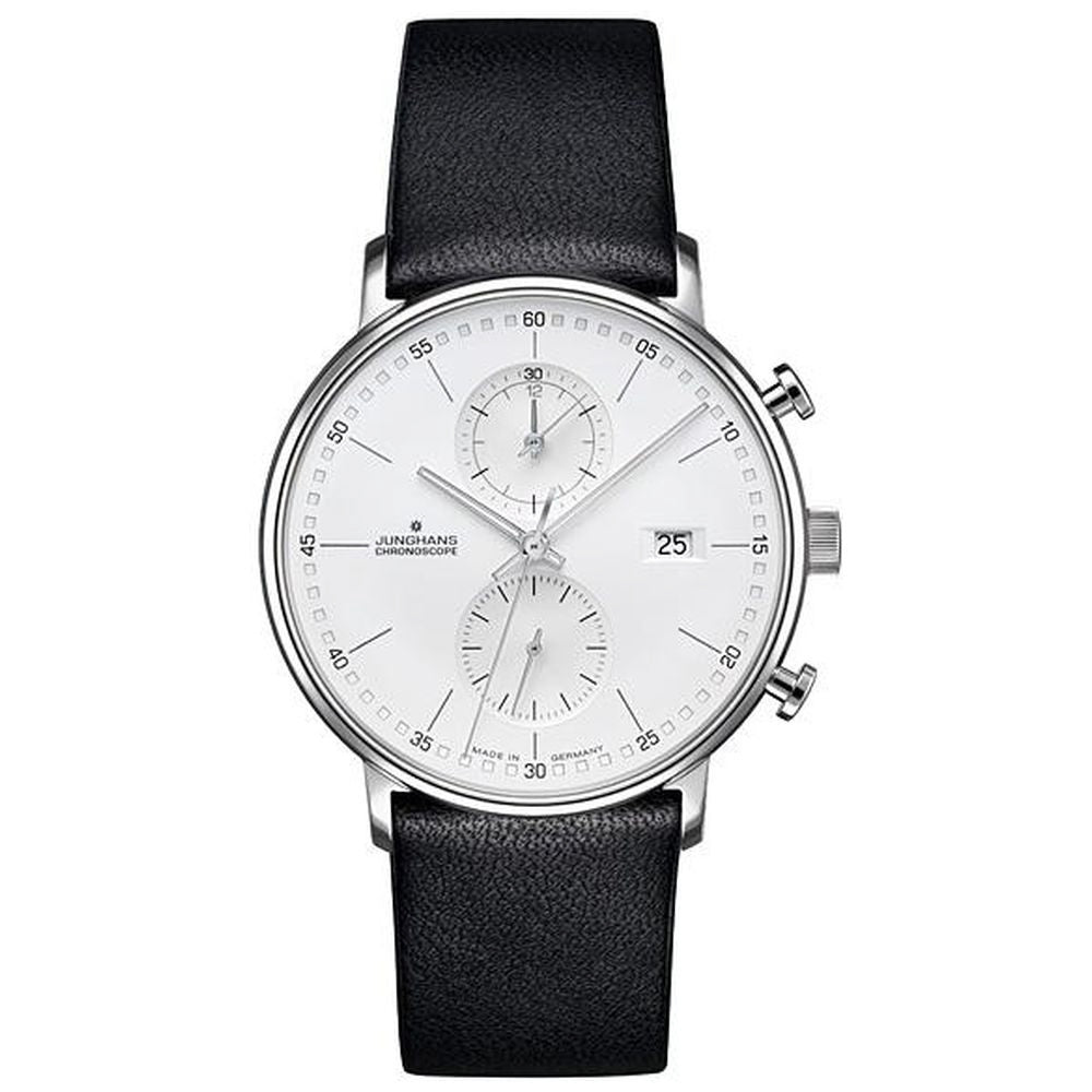JUNGHANS 041/4770.00 Watch - FORM C Chronograph Quartz Leather Black Elegant Design Water Resistant Stylish Timepiece