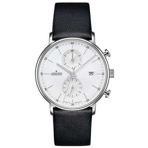 JUNGHANS 041/4770.00 Watch - FORM C Chronograph Quartz Leather Black Elegant Design Water Resistant Stylish Timepiece