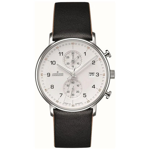 JUNGHANS 041/4771.00 Watch - FORM C Chronograph Quartz Black Leather Stylish Design Precision Timekeeping