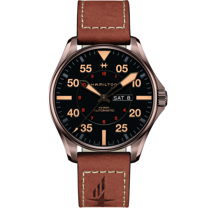 Hamilton H64705531 Watch - Khaki Aviation Pilot Day Date Auto
